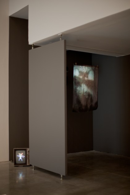 Mothlung Installation. 2013, Video of automated assemblage projected onto drafting film, stop motion animation on Commodore Monitor